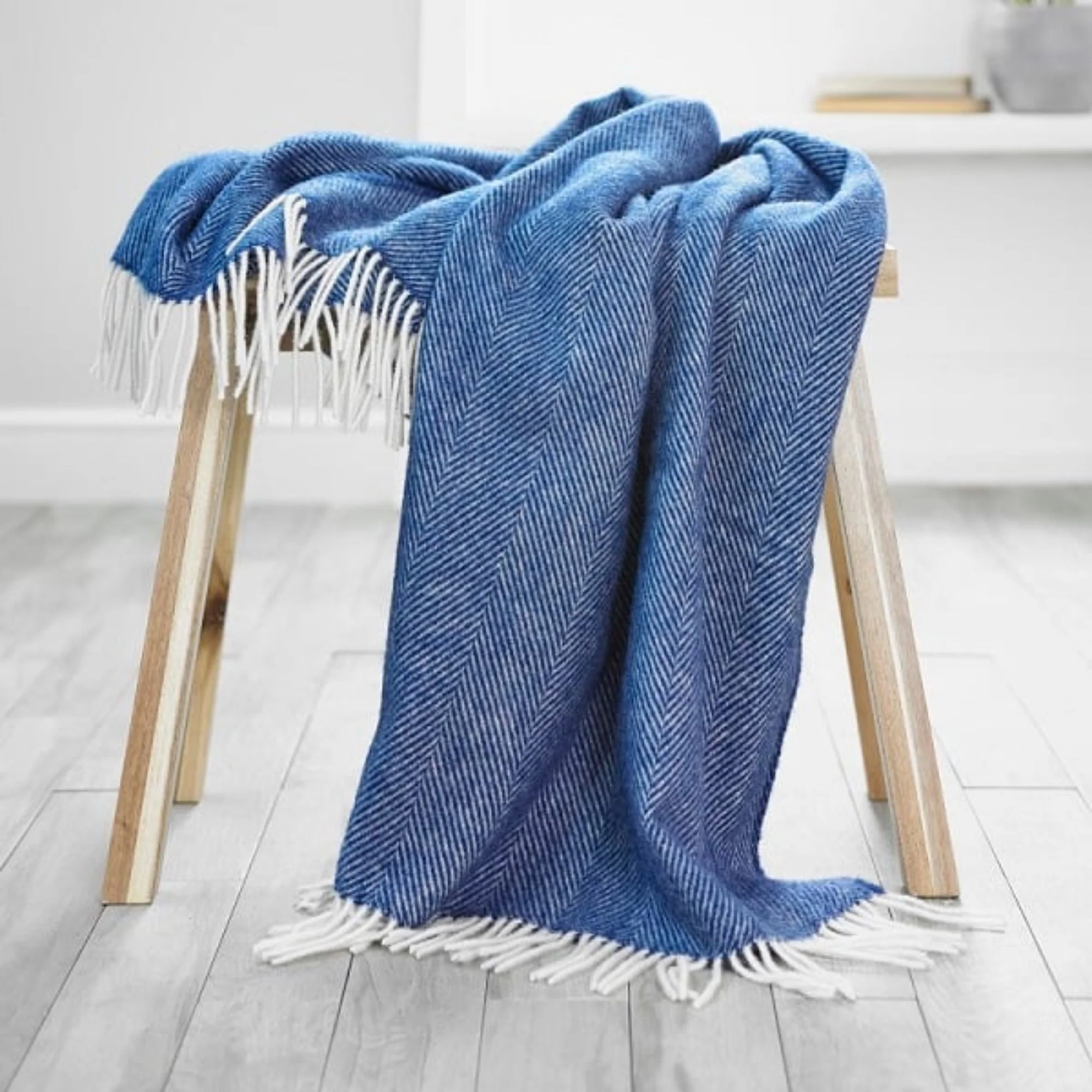 Greta Herringbone Wool Blanket - Navy - Image 2