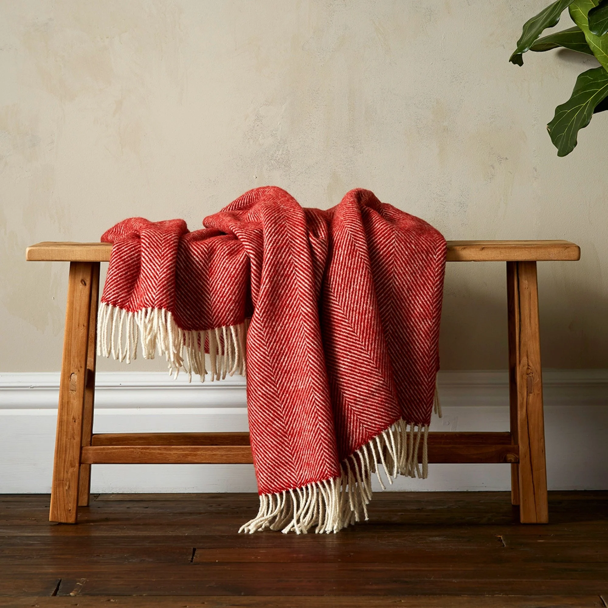 Greta Herringbone Wool Blanket - Terracotta