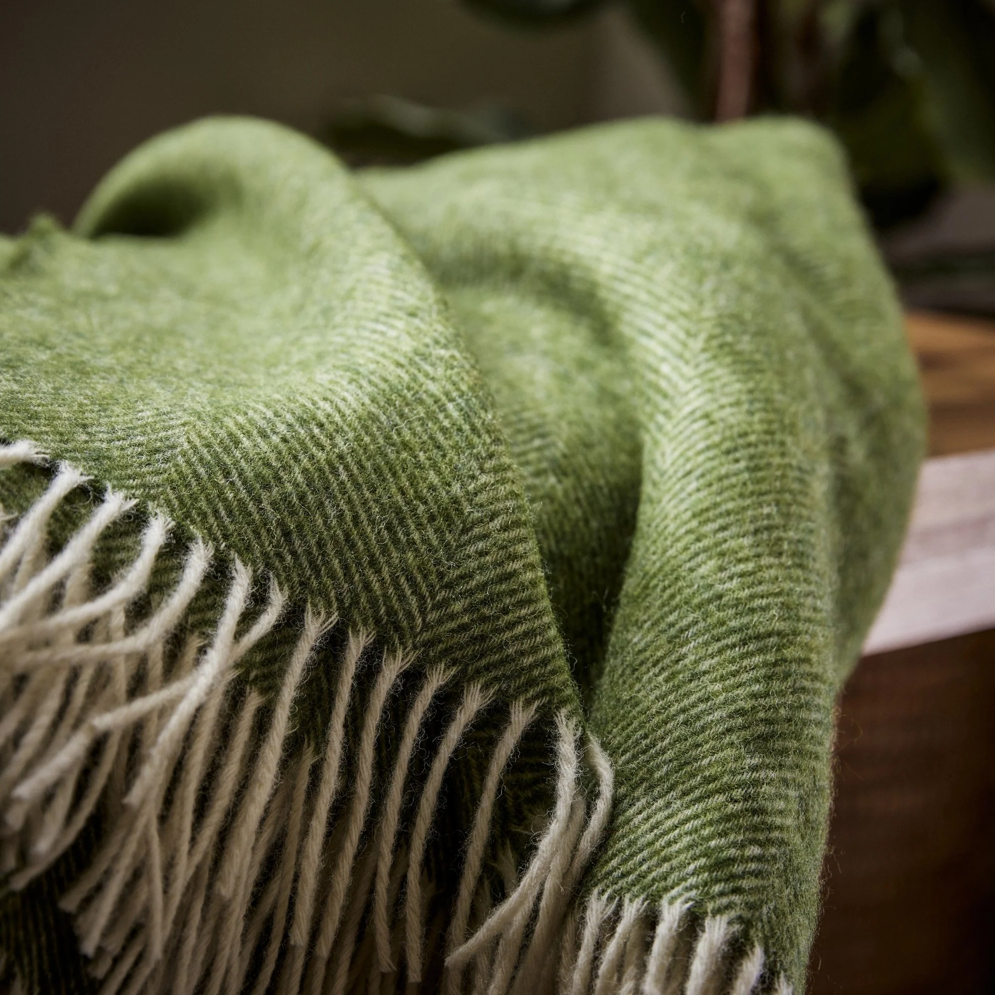 Herringbone Shetland Wool Throw - Apple - Image 2