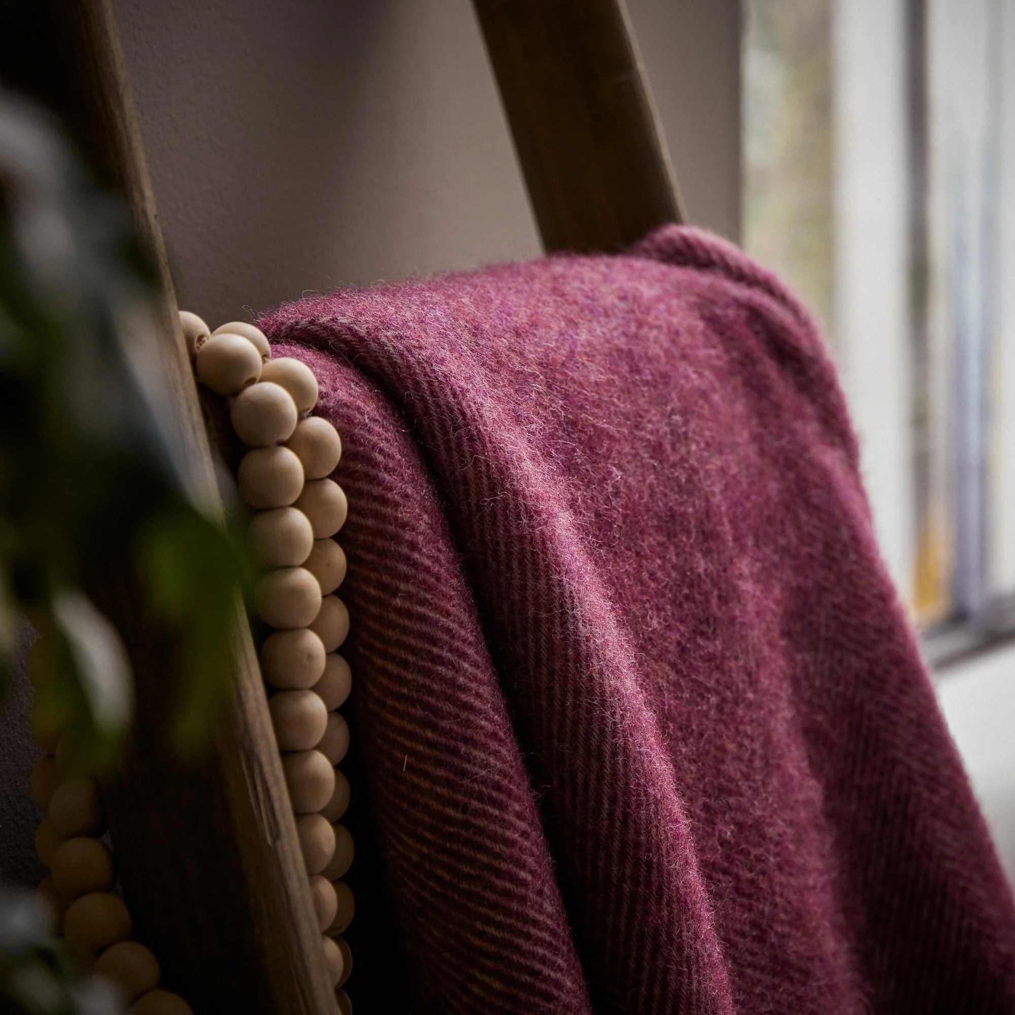 Herringbone Shetland Wool Throw - Berry - Image 2