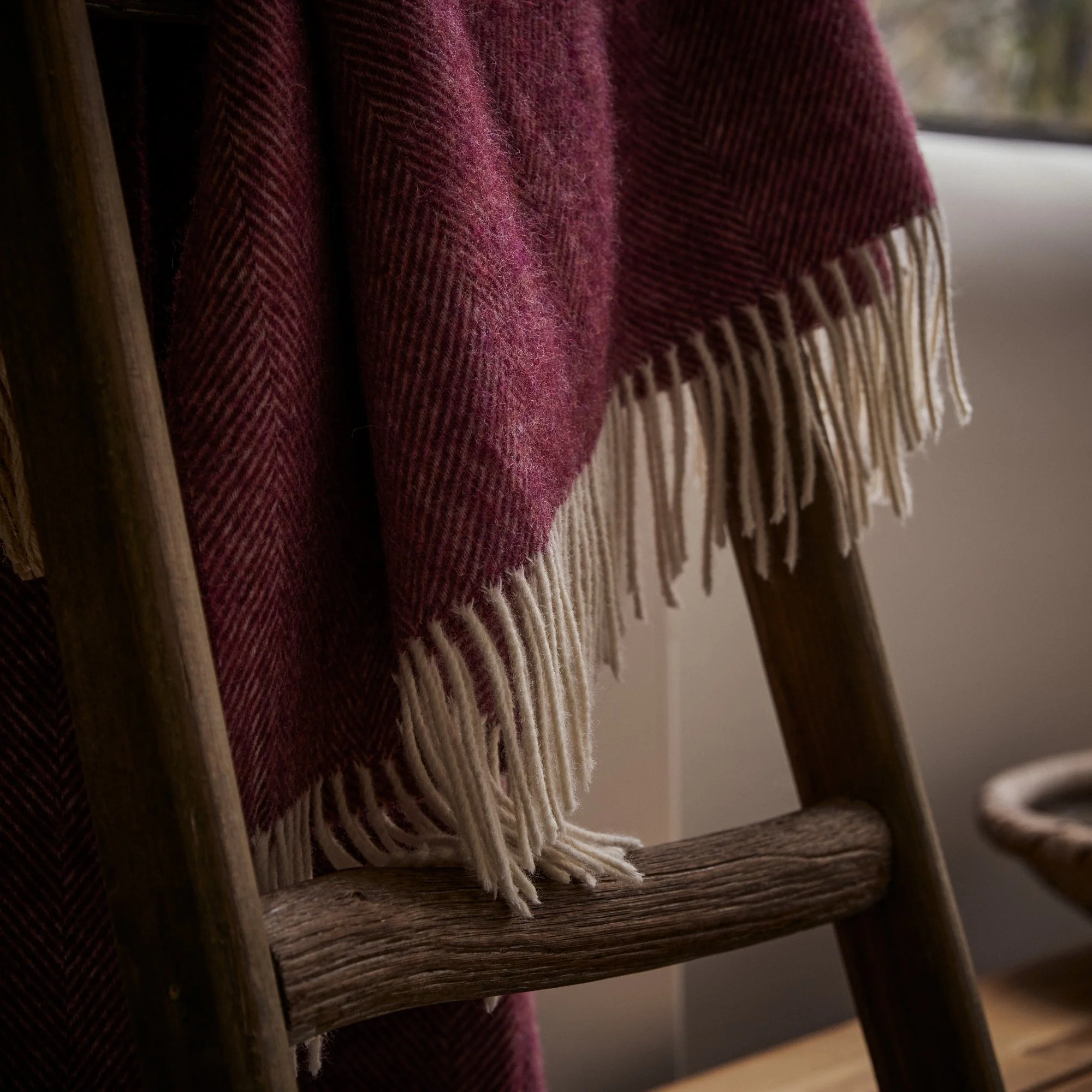Herringbone Shetland Wool Throw - Berry - Image 3
