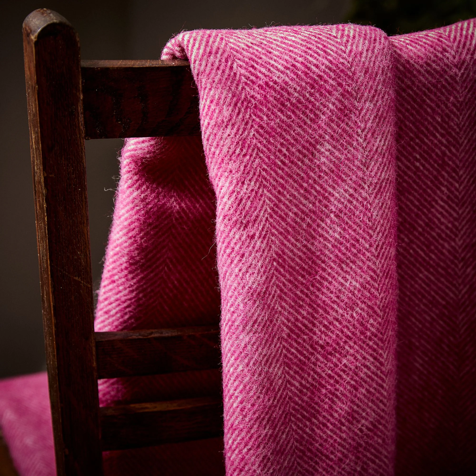 Herringbone Shetland Wool Throw - Fuchsia - Image 2
