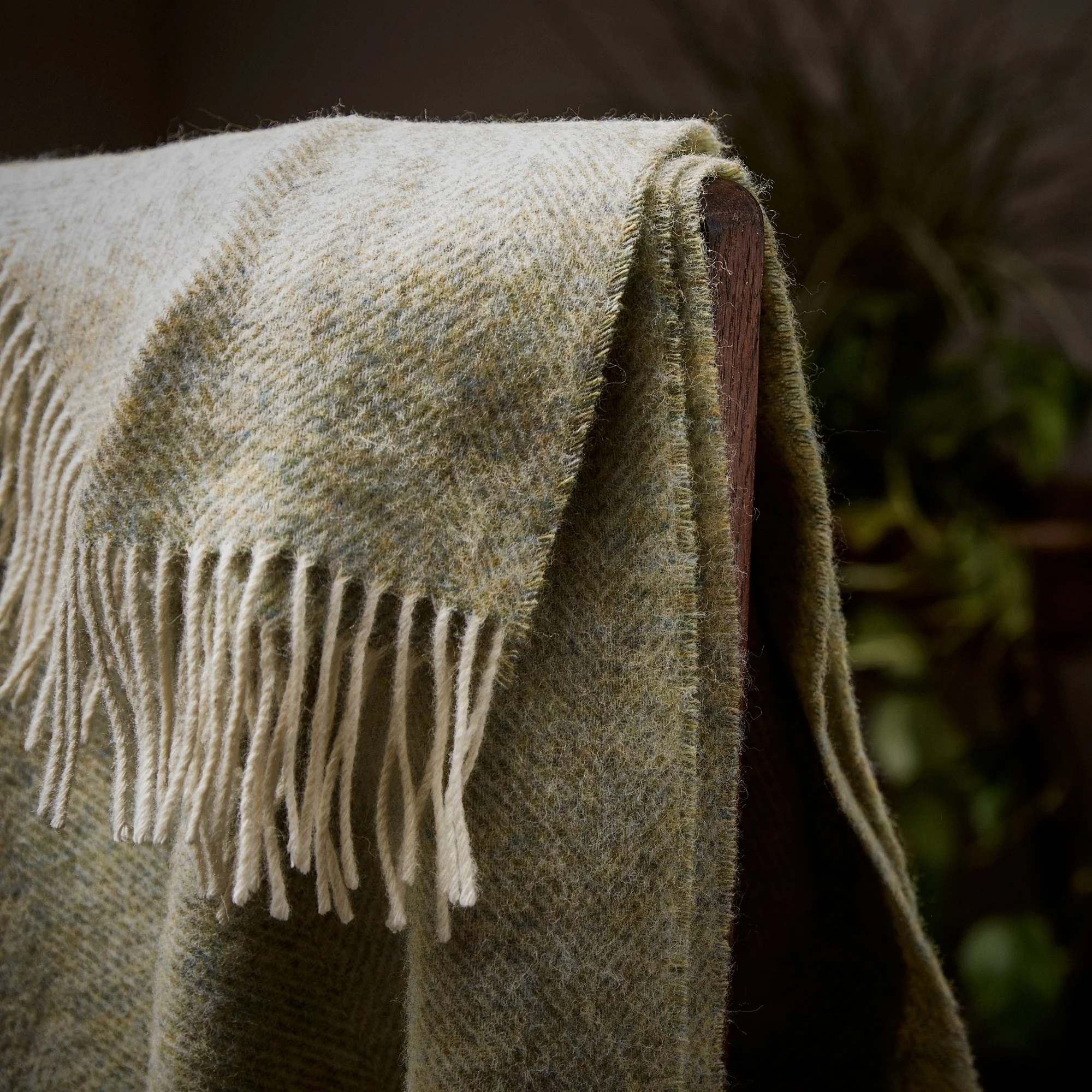 Herringbone Shetland Wool Throw - Light Sage - Image 2