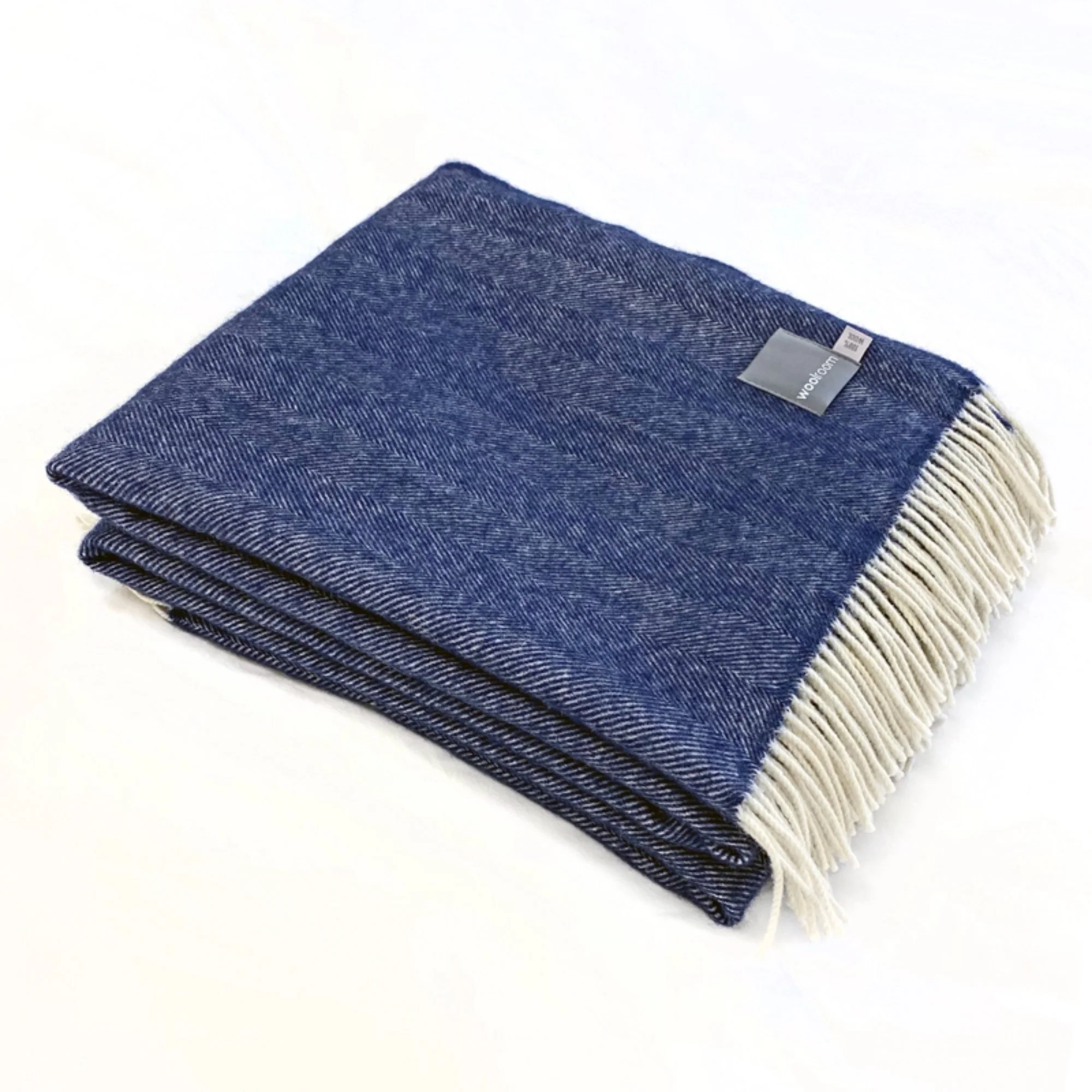 Woolroom Lilly Herringbone Pure New Wool Throw - Blue - Image 2
