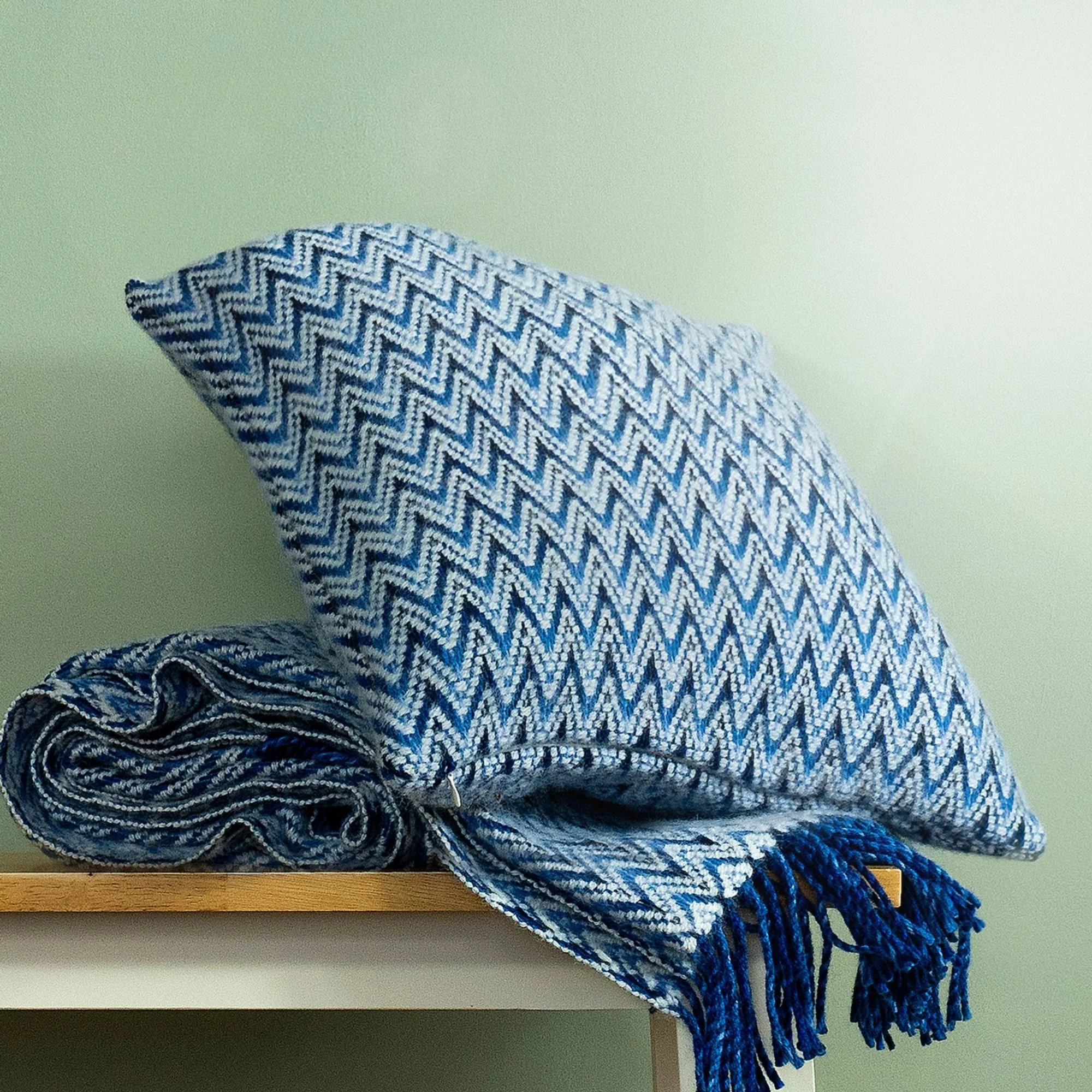 Shady Wave Wool Cushion Cover - Blue