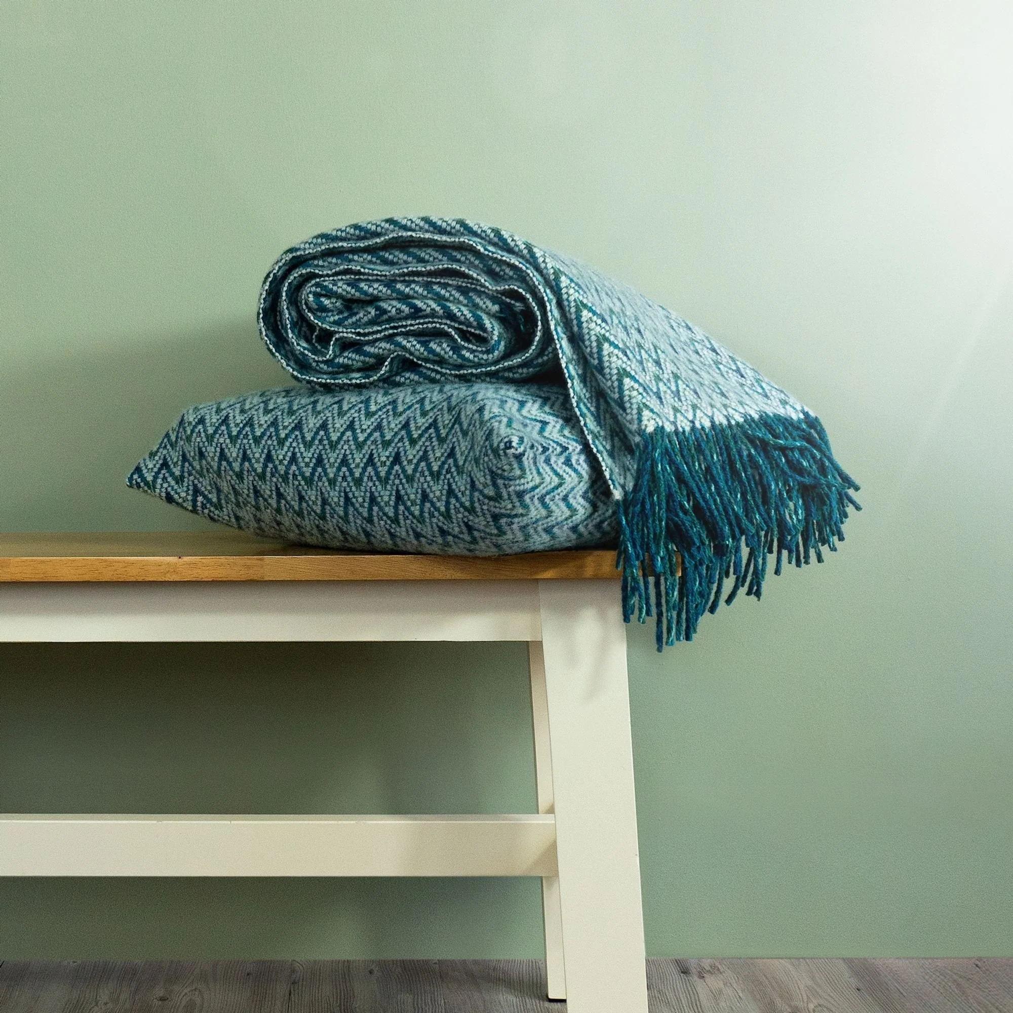 Shady Wave Wool Cushion Cover - Aqua - Image 2