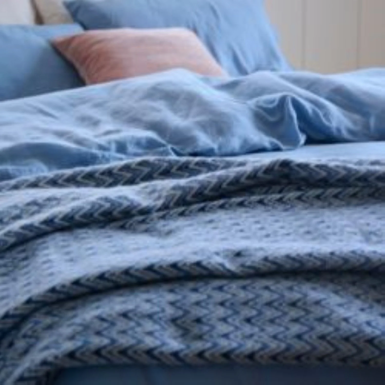 Shady Wave Wool Throw - Blue - Image 3