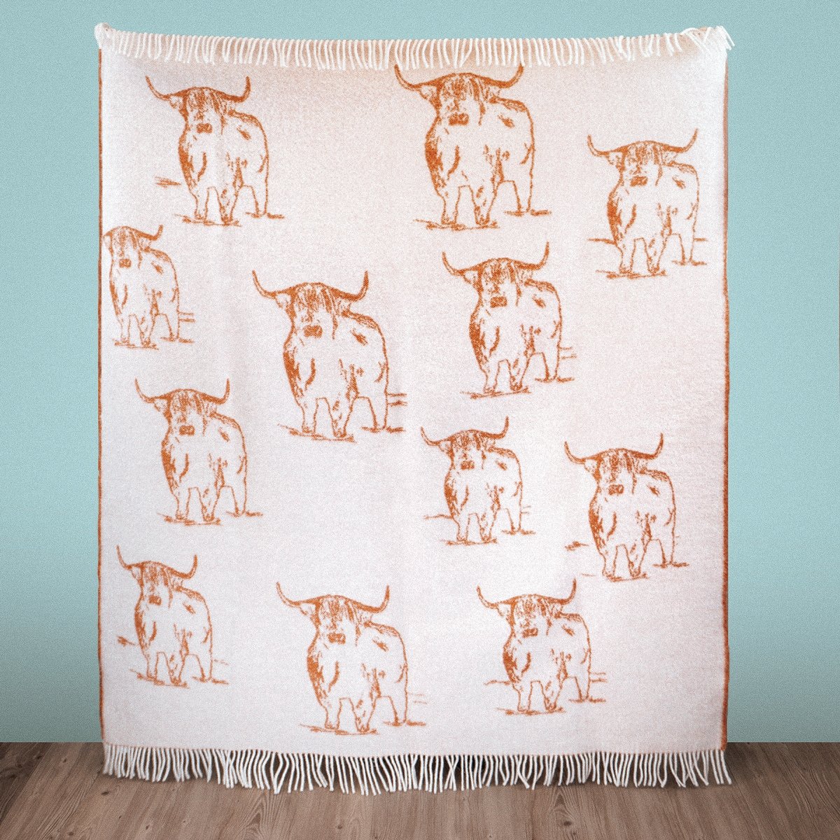 Wild and Wool Highland Coo Wool Throw - Rust - Image 5