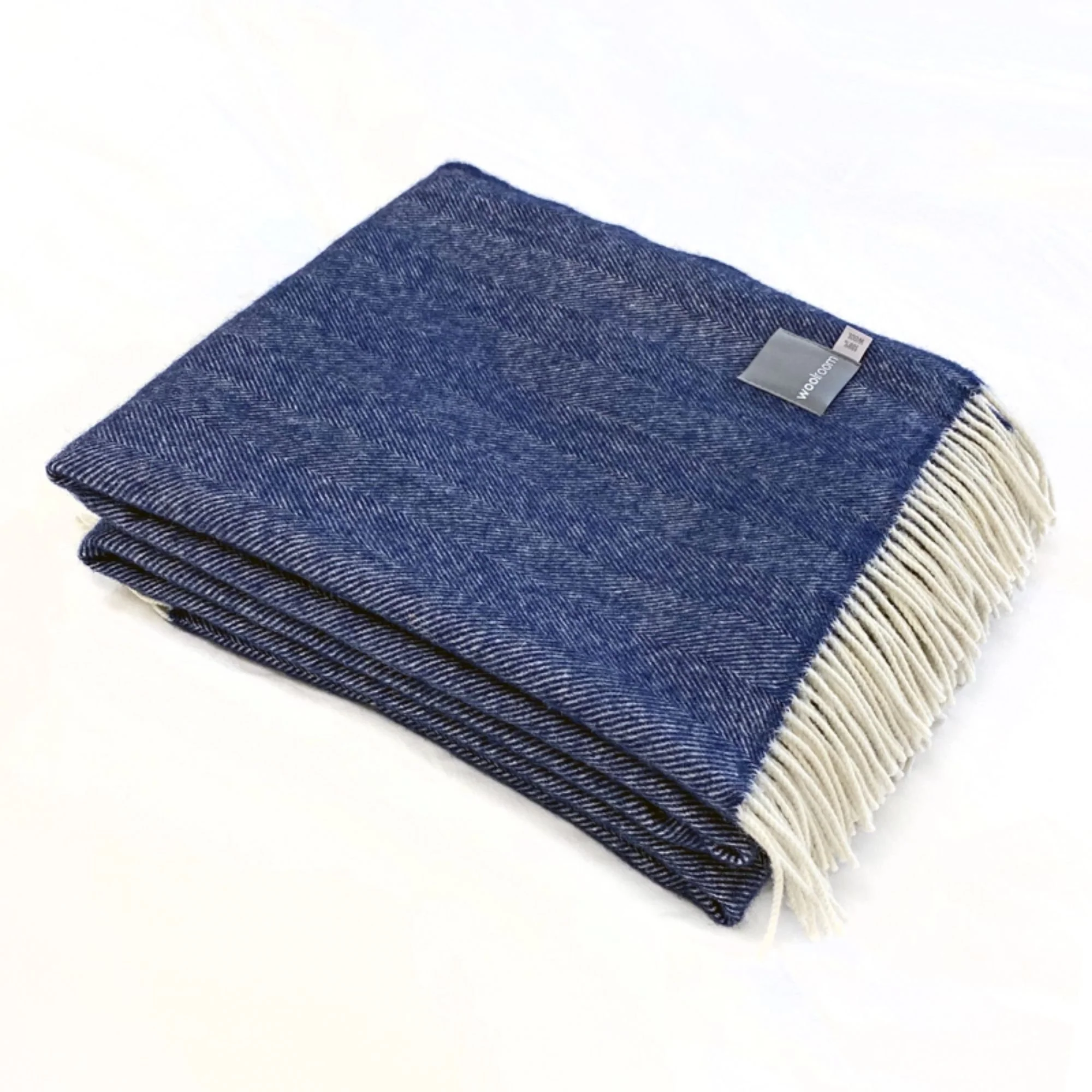 Woolroom Lilly Herringbone Pure New Wool Throw - Blue - Image 2